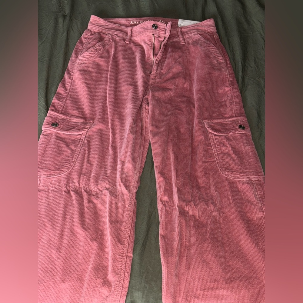 Pink cargo pants corduroy material size 8 American eagle